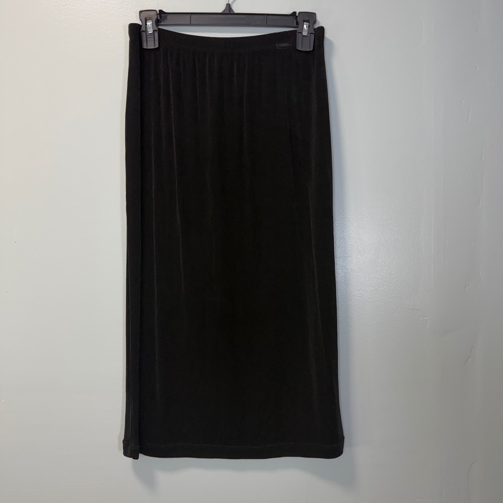 Chicos Travelers Vintage Black Ribbed Midi Skirt Size 1